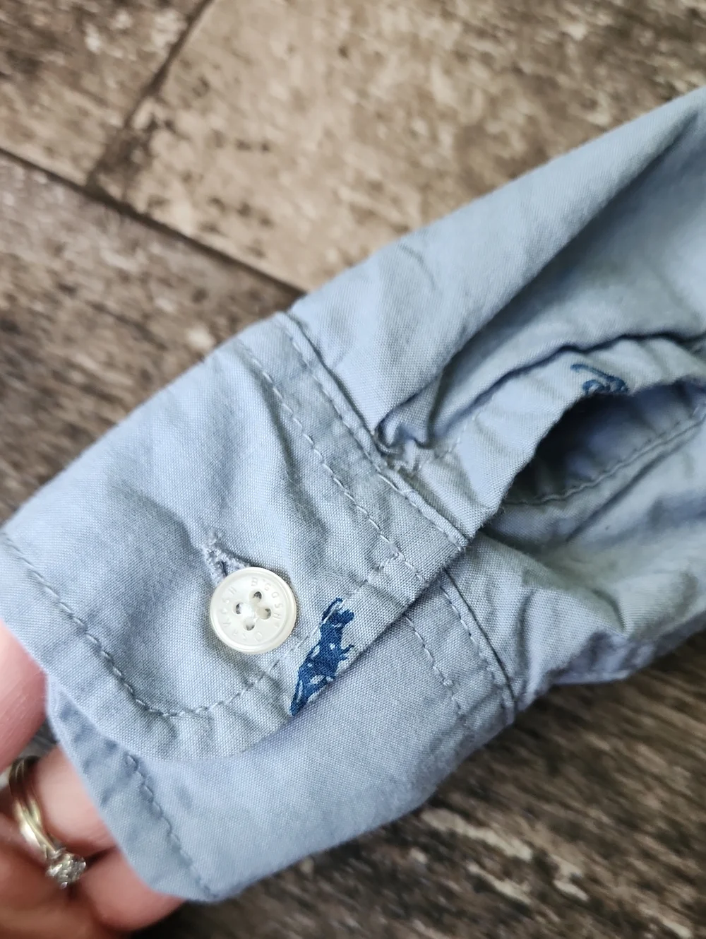 OshKosh B'gosh Light Blue Button-Down Shirt with Navy Dinosaur Embroidery Size 5